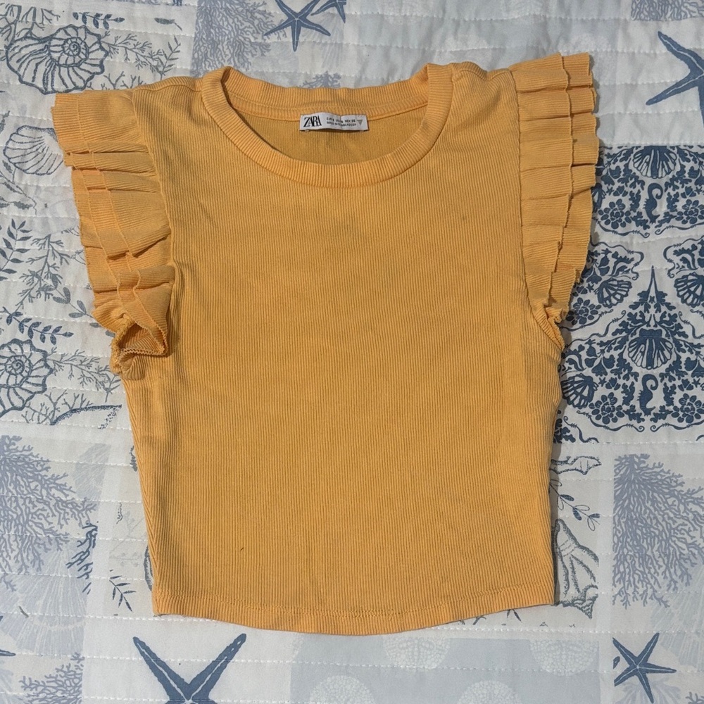 Zara Orange Ruffle Sleeve Tee